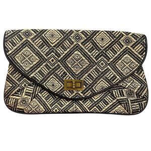 Merona Woven Clutch Bag Geometric Tan Black Boho Whimsigoth Y2K